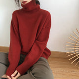 Fashionkova  2022 Winter Knitted Cashmere Sweater Women Elegant Loose Warm Turtle Neck Pullover Vintage Outwear Lazy Oaf Female Jumpers