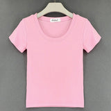 Fashionkova  Skinny Cotton T Shirt Summer 2022 Women Slim Solid Tee Shirt Female Short Sleeve Tops Tees Causal O-Neck Basic Crop Top Femme