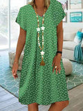 Fashionkova  2022 Summer Boho V Neck Round Dot Print Short-Sleeved Women Dresses Casual Big Swing Beach Party Dress Female Dress