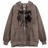 Fashionkova  Y2K Rhinestone Skeleton Sweatshirt Women Grunge Goth Hoodie Winter Harajuku Long Sleeve Zip Up Streetwear Oversized Jacket New