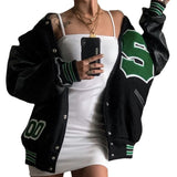 Fashionkova  Baseball Bomber Jacket Women Hip Hop Letter Patchwork PU Leather Streetwear Autumn 2022 College Oversized Coats Varsity Jackets