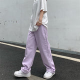 Fashionkova  Women's Jeans Vintage Straight Baggy High Waist Korean Fashion Streetwear Casual Pants Femme Wide Leg Purple Mom Denim Trouser