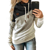 Fashionkova  Turtleneck Leopard Patchwork Hoodies Women Fashion Long Sleeve Drawstring Hooded Tops Autumn Winter Pocket Pullovers Sweatshirts