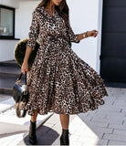 Fashionkova   Autumn Lapel Long Fashion Dress For Women 2023 Casual Long Sleeve Split Leopard Print Dress Female Elegant Maxi Party Clothing