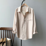 Fashionkova  White Shirt For Women Casual Solid Turn Down Collar Minimalist Loose Womens Tops And Blouses 2022 Spring Autumn Cotton Shirts
