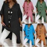 Fashionkova  Oversized  Fashion Solid Long Blouse Shirt Loose V-Neck Tops Summer Casual Ladies Tops Female Women Short Sleeve Blusas Pullover