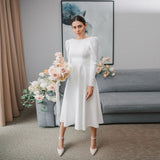 Fashionkova Sexy O-Neck A-Line Backless Midi Dress Autumn Elegant Folds Puff Sleeve High Waist Long Party Dresses For Women