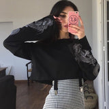 Fashionkova  Autumn Crop Sweatshirt Dragon Print Long Sleeve Korean Fashion Pullover Black Casual Gothic Streetwear Sweatshirts