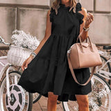 Fashionkova  Vintage Women Sleeveless Ruffles Dress Summer O Neck Floral Printed Mini Dresses Ladies Loose Beach Dresses Vestidos