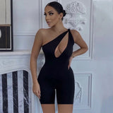 Fashionkova  Sexy Hollow Out Bodysuit Women Off Shoulder Single Strap Jumpsuit 2022 Summer Fashion Slim Solid Color Sleeveless Playsuit