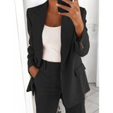 Fashionkova  2022 Summer Autumn Solid Blazer Coat Notched Long Sleeve Cardigan Button Casual Jacket Suits Office Lady Black Blazers