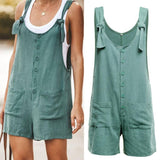 Fashionkova  2022 Summer Women Rompers Casual Loose Sleeveless Solid Short Jumpsuit Button Pocket Suspenders Bib Wide Leg Playsuits Overalls