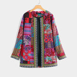 Fashionkova  Plus Size Cardigan Women Fashion Autumn Spring Ethnic Floral Print Long Sleeve Loose Top Women Coat Cardigan Loose Outerwear