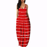 Fashionkova  Women Summer Plus Size Maxi Dresses Sexy Solid Stripes Dress Casual Female Loose Sleeveless Tie Dye Beach Party Dress 2022 New