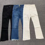 Fashionkova  Asymmetric Solid Jeans Woman Summer High Waist Button Cotton Classic Trousers Casual Vintage Chic Flare Pants