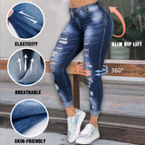 Fashionkova  High Waist Skinny Ripped Jeans Women 2022 Fashion Trousers Washed Denim Jeans Hollow Hole Bleached Pencil Pants Plus Size S-6XL