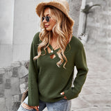 Fashionkova   Casual Hollow Out Womens Shirt And Blouses V Neck Long Sleeve Tops Female 2022 Autumn New Knitting Slim Solid Tunic