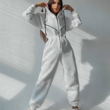 Fashionkova  Women Elegant Jumpsuit Hoodies Zipper One Piece Outfit Fleece Lined Winter Long Sleeve Overalls Casual Rompers Tracksuits Black