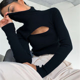 Fashionkova   Basic Turtleneck Sweater Women Winter Warm Jumper Long Sleeve Tops Slim Solid Hollow Clothes Female Slim Knitted Pullover Black
