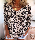 Fashionkova  2022 Autumn Vintage Long Sleeve Tunic Tops Women Sexy V-Neck Blouses Leopard Print Shirt Elegant Casual Loose T-Shirt Blusas