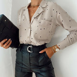 Fashionkova Casual Pocket Polka Dot Women Blouse Spring Autumn Long Sleeve Turn Down Collar Office Lady Fashion Tops New