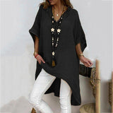 Fashionkova  Oversized  Fashion Solid Long Blouse Shirt Loose V-Neck Tops Summer Casual Ladies Tops Female Women Short Sleeve Blusas Pullover