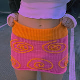 Fashionkova   Knitted Color Block Crochet Mini Skirt 2022 Women Girls Y2K High Waist Bodycon Knitting Skirts Summer Club Streetwear