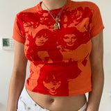 Fashionkova 90S Vintage Gothic T-Shirt Women Punk Style Harajuku Streetwear E-Girl Graphic Print Crop Top Sweats Tee Y2K Aesthetic T-Shirt