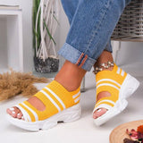 Fashionkova  New Women Sandals 2022 High Heels Platform Women Shoes Summer Female Flats Knitting Slip On Peep Toe Casual Women Sandals