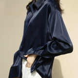 Fashionkova  Autumn Fashion Button Up Satin Silk Shirt Vintage Blouse Women White Lady Long Sleeves Female Loose Street Shirts 11355