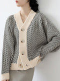 Fashionkova 2022 Fall Striped Knitted Cardigans Sweater Women Vintage Korean Chic Long Sleeve Coat Fashion Streetwear Loose Female Tops