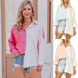 Fashionkova  Patchwork Women's Shirts 2022 Spring Casual Turn Down Collar Long Sleeve Female Tunic Loose Fashion Button Womens Tops And Blusa