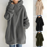 Fashionkova  Plus Size Women Warm Zipper Long Hoodies Harajuku Casual Long Sleeve Hooded Jacket Winter Sweatshirts Female Elegant Pullovers