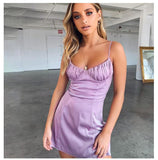 Fashionkova  Purple Sexy Pleated Dress Y2k Aesthetic Cute Mini Dress Ruched Short Women Vintage Summer Dress Halter Straps Backless Dress