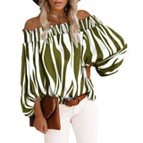 Fashionkova  2022 Spring Off Shoulder Striped Womens Tops And Blouses Sexy Streetwear Long Sleeve New Tunic Plus Size 5XL Chiffon Loose Shirt