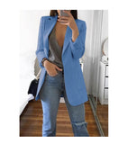 Fashionkova  Office Lady Blazer Coats Lapel Long Sleeve Solid Cardigan Jackets Black Plus Size Lining Pocket Suits Blazer 17 Colors