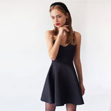Fashionkova Sexy V Neck Sling A Line Dress Summer Fashione Sleeveless High Waist Solid Color Mini Party Dresses For Women 2022