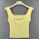Fashionkova  Ribbed Cotton Crop Top Women Tank Tops Square Collar Elastic Sexy New Summer Tanks Solid Sleeveless Off Shouled Red Slim Clothes