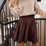 Fashionkova 2022 Women Knitted Pleated Skirts Fashion High Waist Knit Dress Solid Color Female Classic Skirt