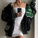 Fashionkova  Baseball Bomber Jacket Women Hip Hop Letter Patchwork PU Leather Streetwear Autumn 2022 College Oversized Coats Varsity Jackets