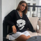 Fashionkova  Harajuku Skull Print Loose Autumn Winter Sweater Women Pullovers Casual Y2k Knitwear Jumpers Korean Sweaters Vintage E-Girl Tops