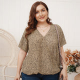 Fashionkova   Leopard Summer Womens Tops And Blouses Casual V Neck Loose Half Sleeve Female Tunic Cotton Plus Size Women Clothing