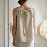 100% Linen Camisole Ladies Summer Sleeveless Halter Bandage Strapless Casual Loose Simple Women Tops 121203WCY