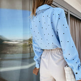 Fashionkova Casual Pocket Polka Dot Women Blouse Spring Autumn Long Sleeve Turn Down Collar Office Lady Fashion Tops New