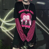 Fashionkova  Emo Women Autumn Alt Streetwear Harajuku Gothic Anime Fairy Grunge Punk Patchwork Long Sleeve Y2K T-Shirt Hip Hop Tops Clothes