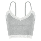 Fashionkova  Summer Women's Sexy Camisole Sleeveless Backless Lace Ribbed Y2K  Knit Crop Cami Top Casual Spaghetti Strap Solid Camis