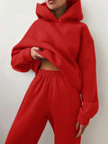 Fashionkova  Solid Women Fleece-Lined 2 Piece Set Suits Winter Warm Elegant Tracksuit Hoodies Oversized Pullover Sweatshirt Pants Sportwear