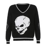 Fashionkova  Harajuku Skull Print Loose Autumn Winter Sweater Women Pullovers Casual Y2k Knitwear Jumpers Korean Sweaters Vintage E-Girl Tops