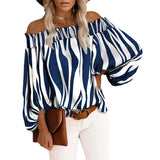 Fashionkova  2022 Spring Off Shoulder Striped Womens Tops And Blouses Sexy Streetwear Long Sleeve New Tunic Plus Size 5XL Chiffon Loose Shirt