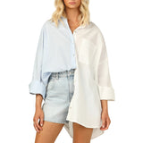 Fashionkova  Patchwork Women's Shirts 2022 Spring Casual Turn Down Collar Long Sleeve Female Tunic Loose Fashion Button Womens Tops And Blusa